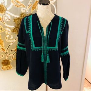 J. Crew embroidered linen-cotton top